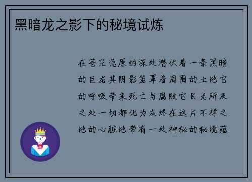 黑暗龙之影下的秘境试炼